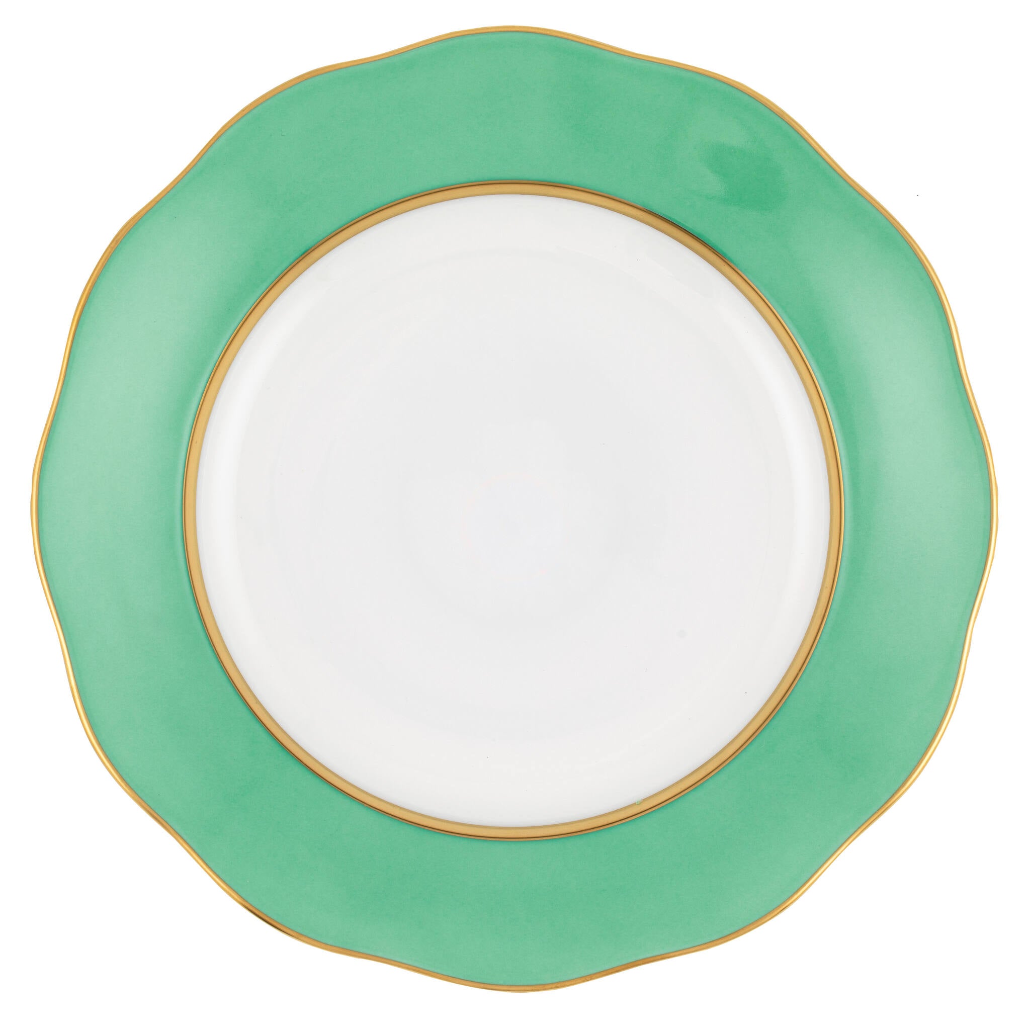 Hand-painted Herend Silk Ribbon - Mint Dessert Plate in fine porcelain, 8.25in D, on a white background