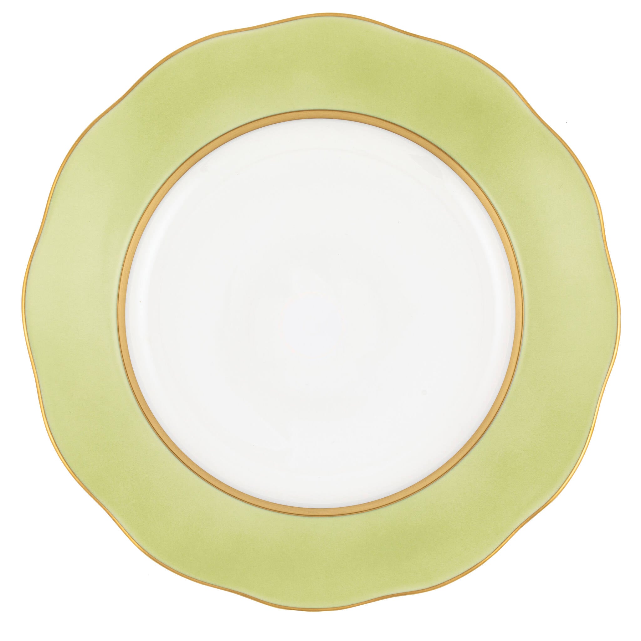 Hand-painted Herend Silk Ribbon - Olive Dessert Plate in fine porcelain, 8.25in D, on a white background