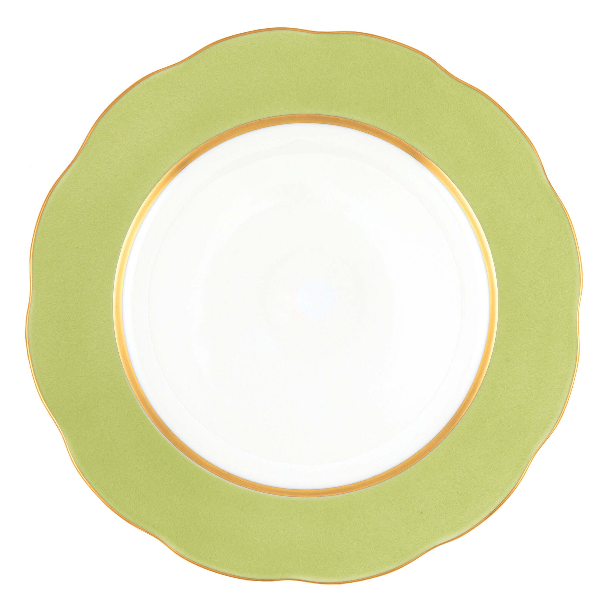 Hand-painted Herend Silk Ribbon - Olive Service Plate in fine porcelain, 11in D, on a white background