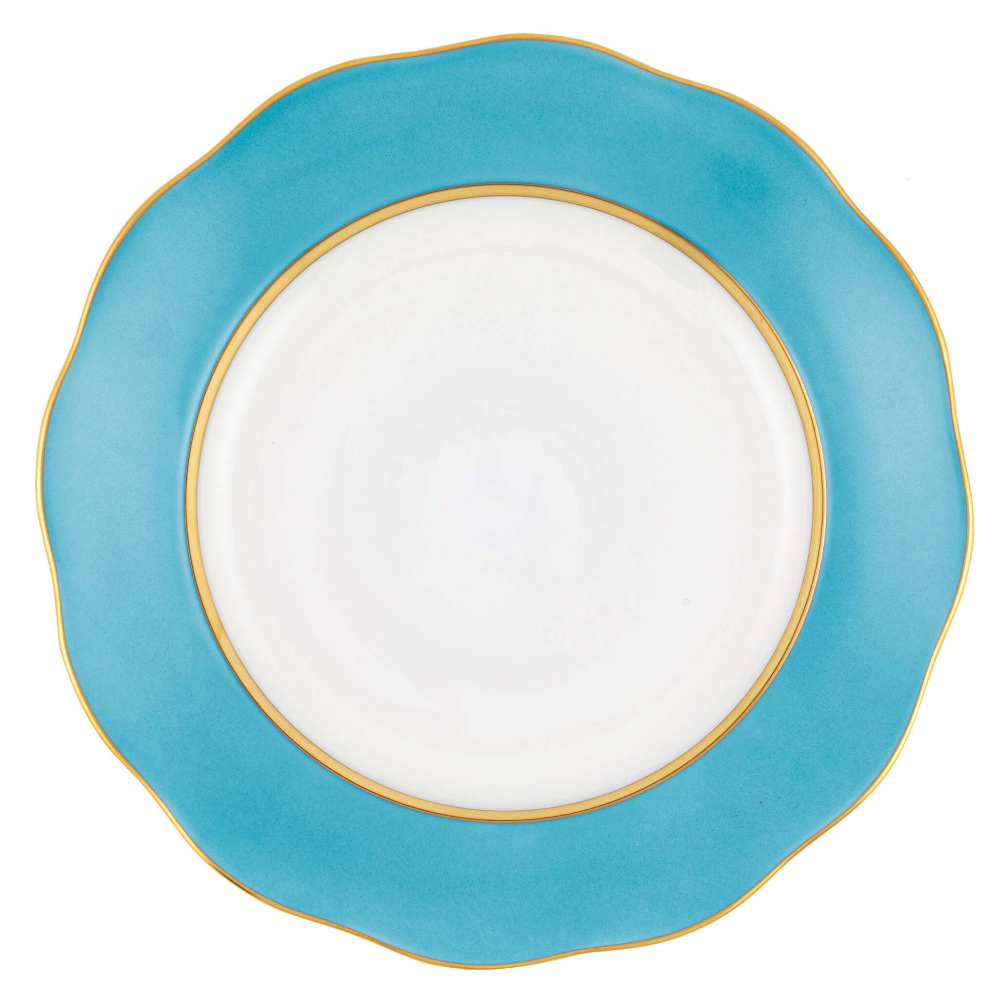 Hand-painted Herend Silk Ribbon - Turquoise Dessert Plate in fine porcelain, 8.25in D, on a white background