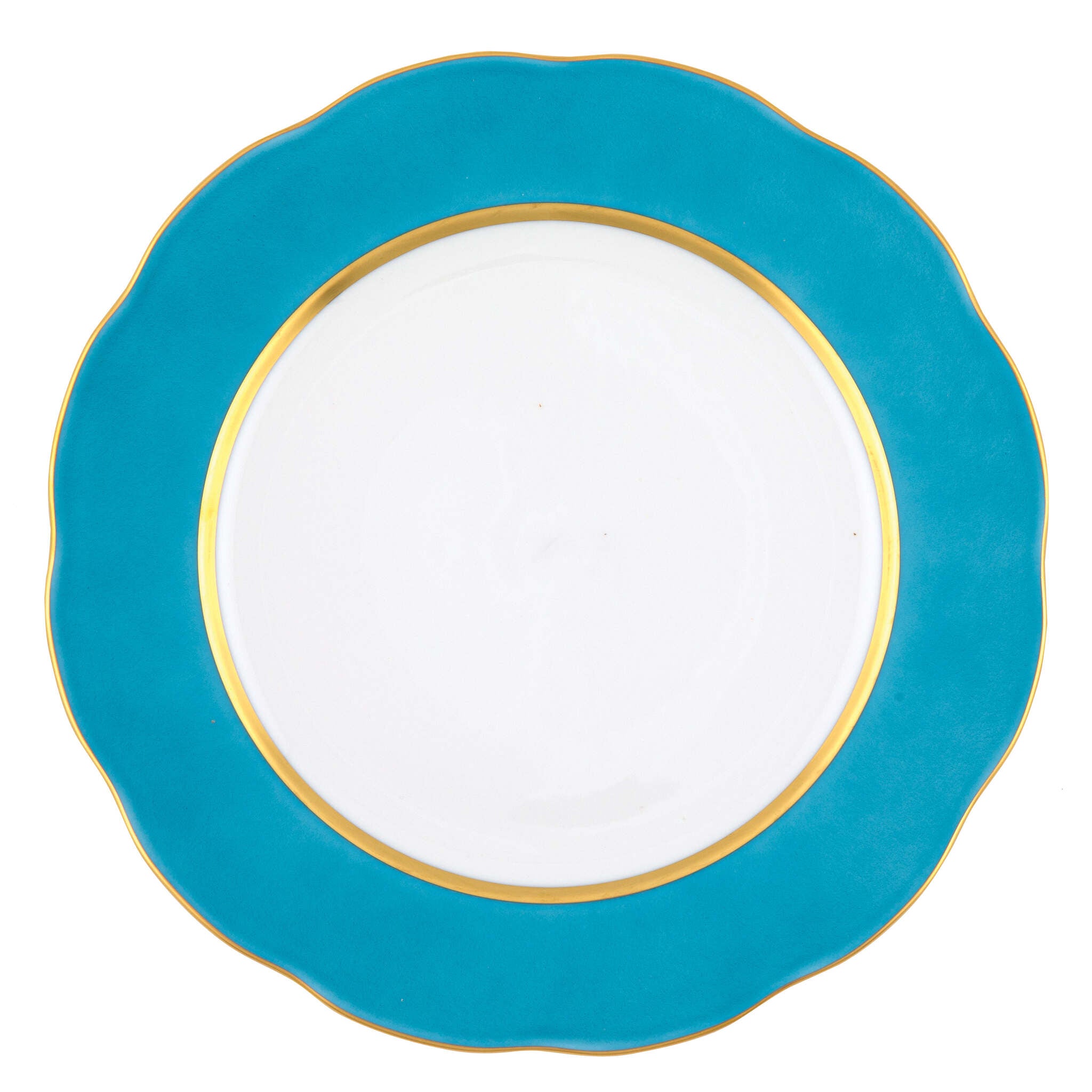 Hand-painted Herend Silk Ribbon - Turquoise Service Plate in fine porcelain, 11in D, on a white background