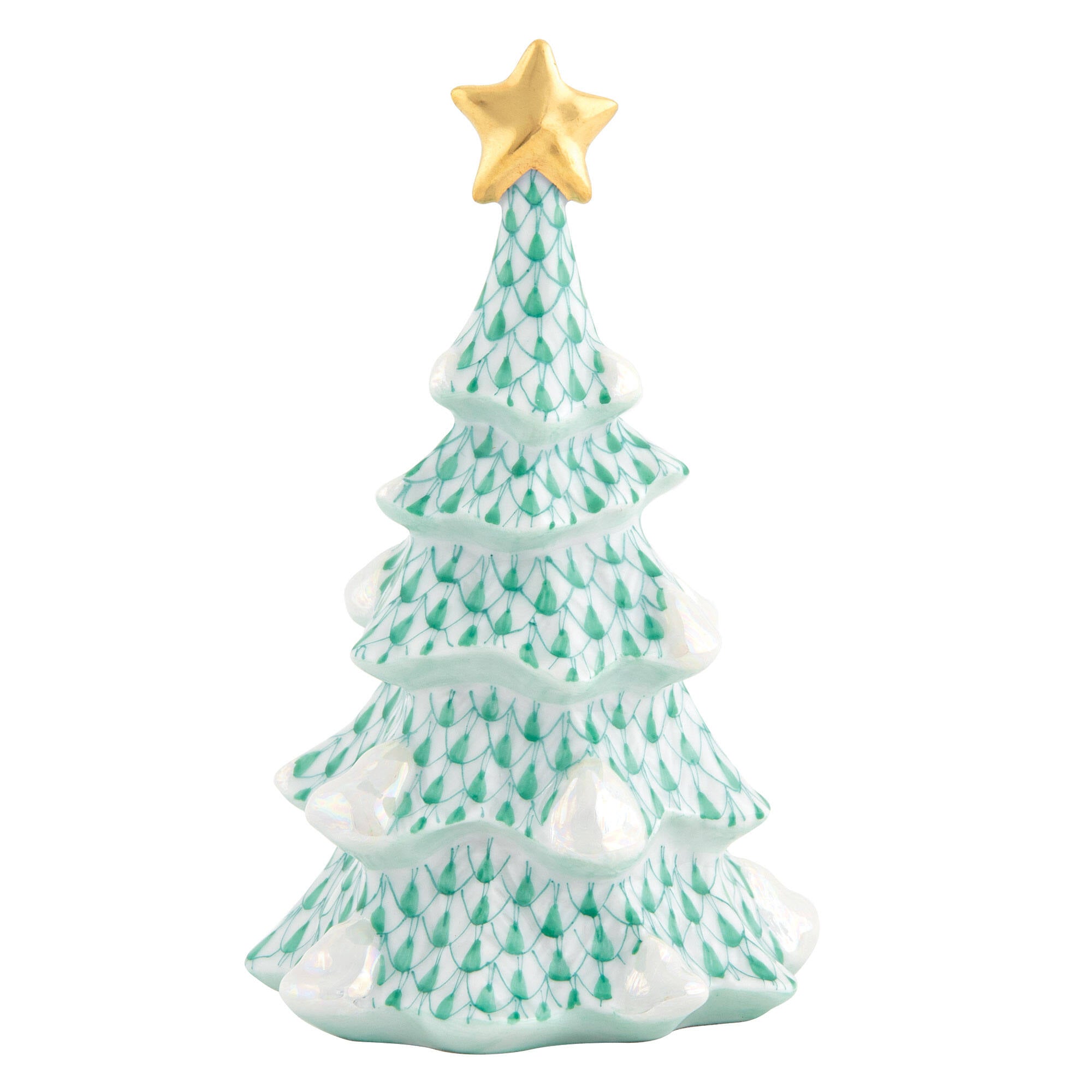 Herend Simple Christmas Tree Figurine porcelain figurine painted in the Green fishnet pattern
