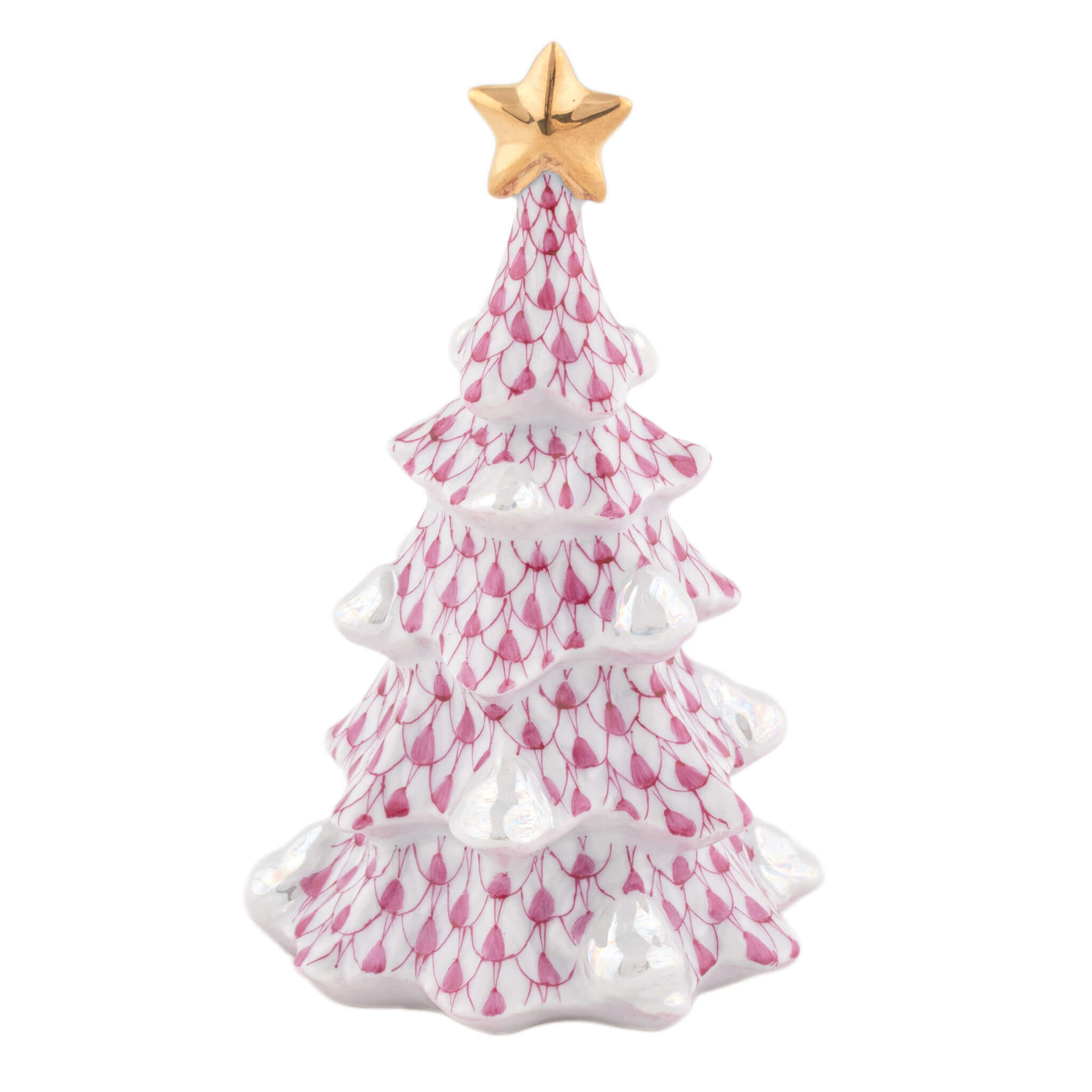 Herend Simple Christmas Tree in Raspberry - Hand-painted Hungarian porcelain figurine