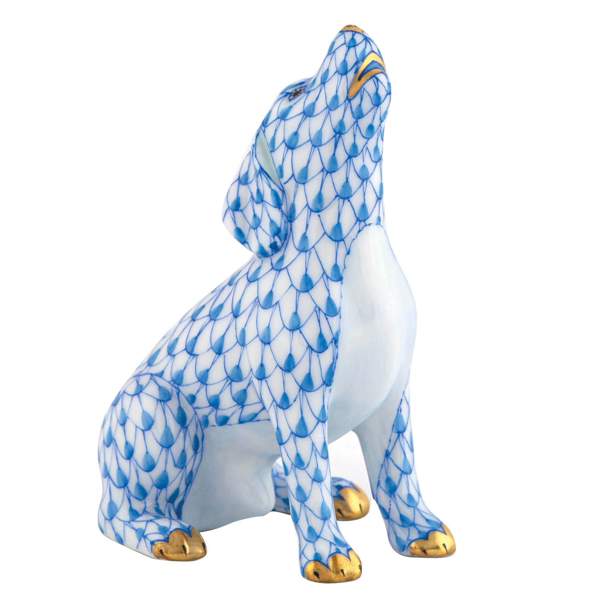 Singing Beagle Figurine in hand-painted Blue porcelain by Herend of Hungary