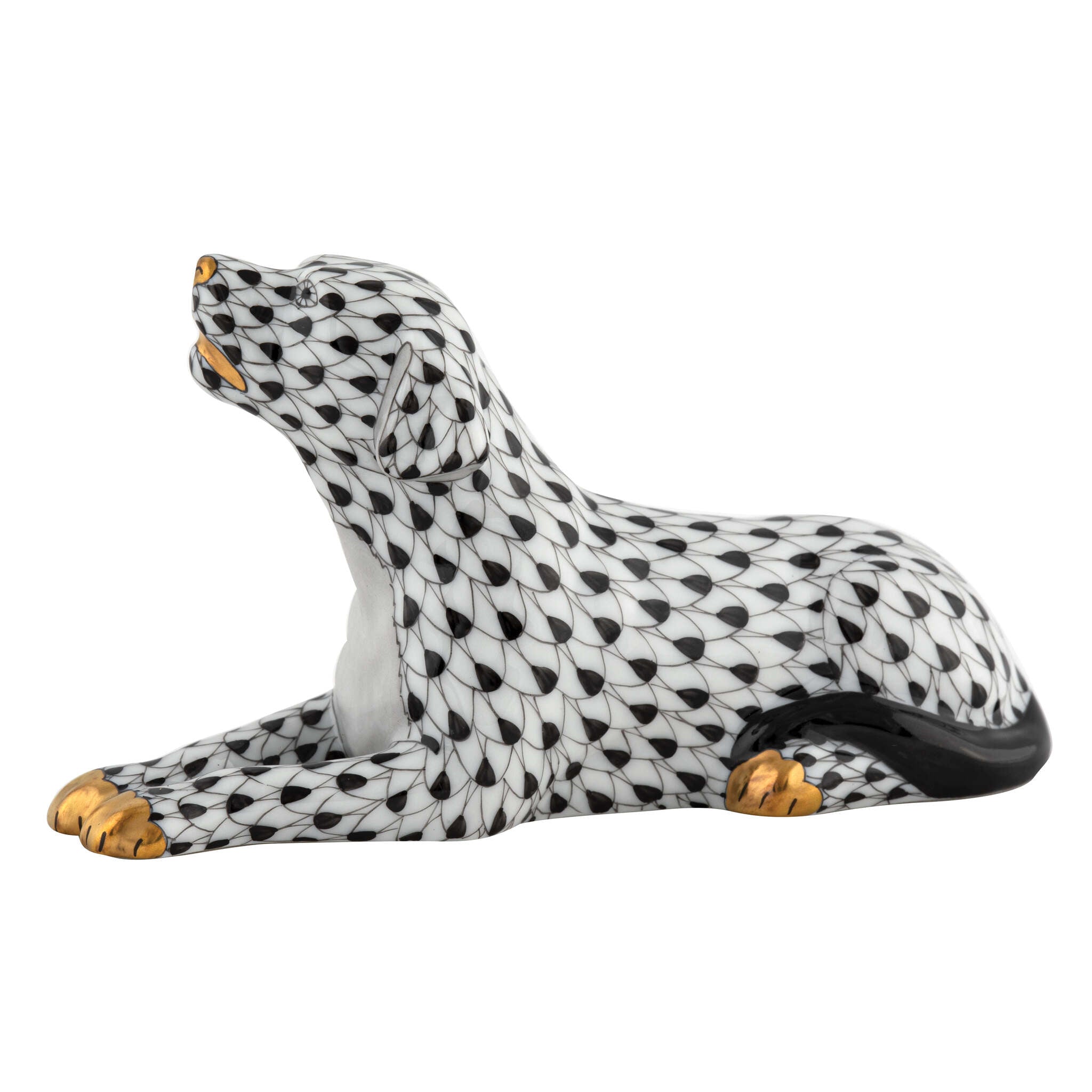 Black fishnet Singing Labrador Figurine figurine, hand-painted Herend porcelain with 24k gold accents