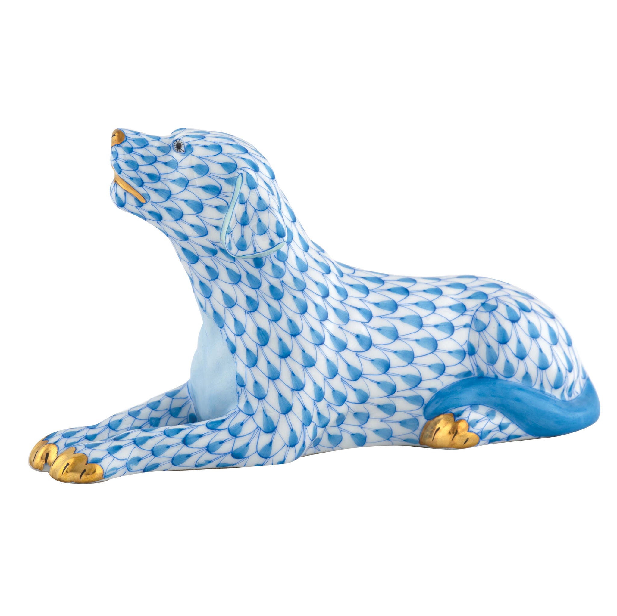 Herend Singing Labrador Figurine porcelain figurine painted in the Blue fishnet pattern