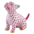 Hand-painted Herend Singing Westie Figurine in Raspberry fishnet porcelain on a white background