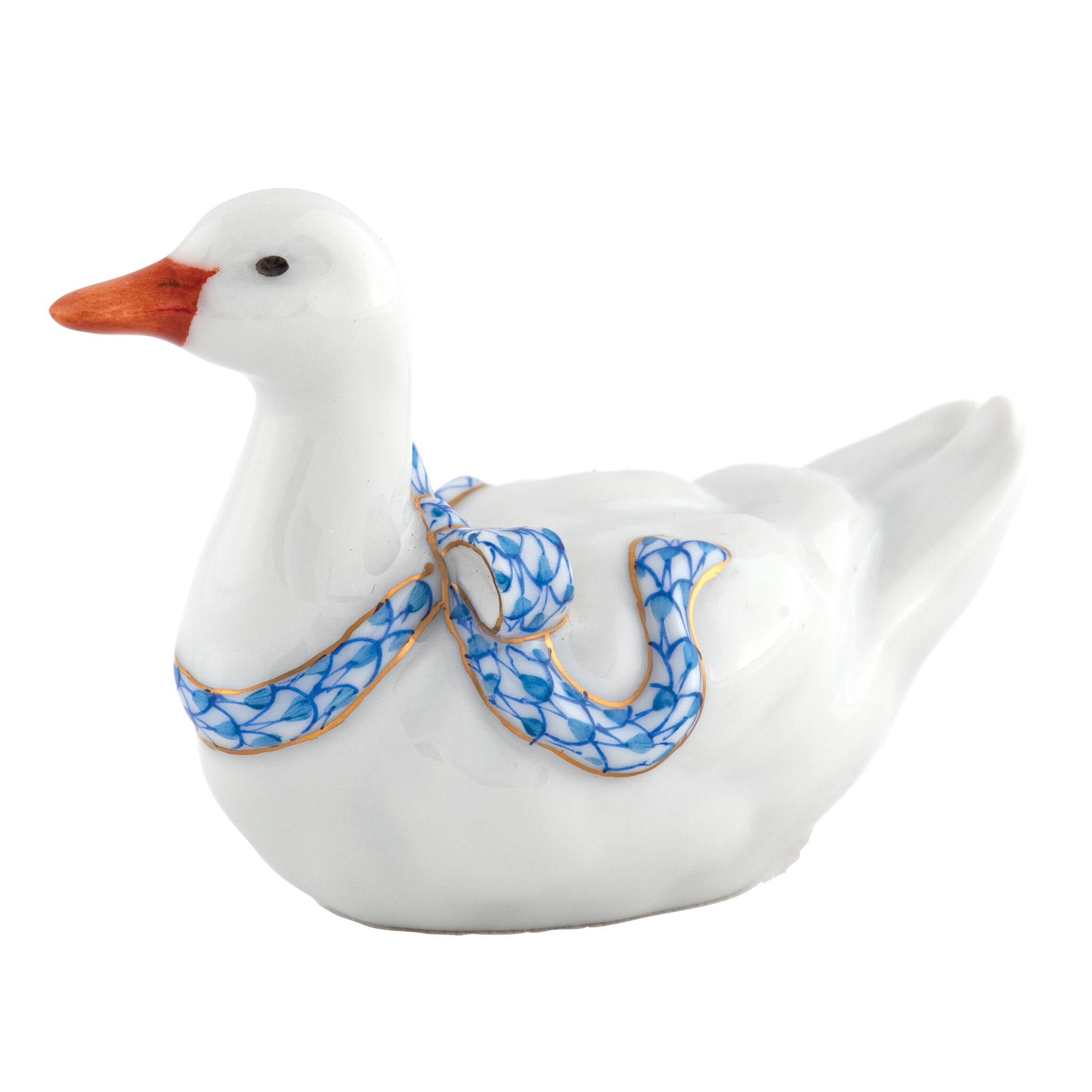 Herend Sitting Duck Figurine porcelain figurine painted in the Blue fishnet pattern