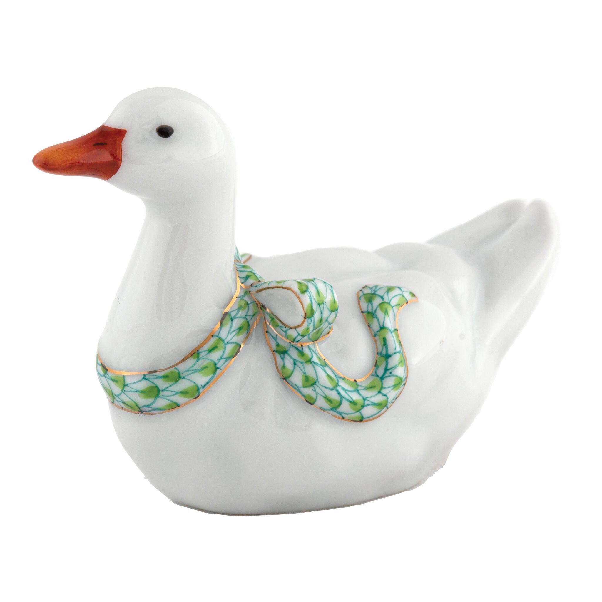 Sitting Duck Figurine in hand-painted Key Lime porcelain by Herend of Hungary