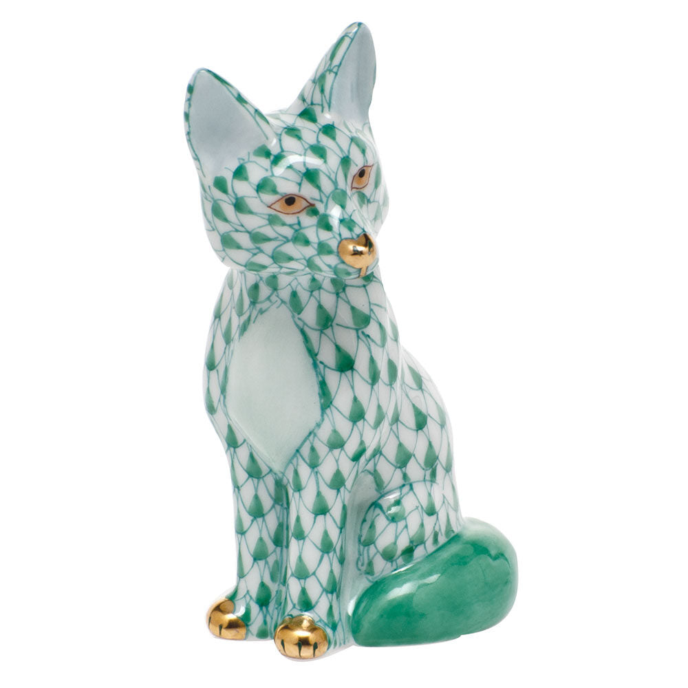 Sitting Fox Figurine in hand-painted Green porcelain by Herend of Hungary