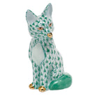 Sitting Fox Figurine in hand-painted Green porcelain by Herend of Hungary