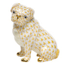 Hand-painted Herend Sitting Pug Figurine in Butterscotch fishnet porcelain on a white background