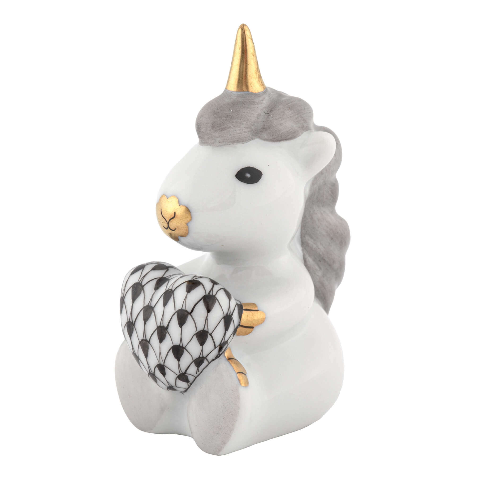 Herend Sitting Unicorn in Black - Hand-painted Hungarian porcelain by Herend. Paris Tableware.
