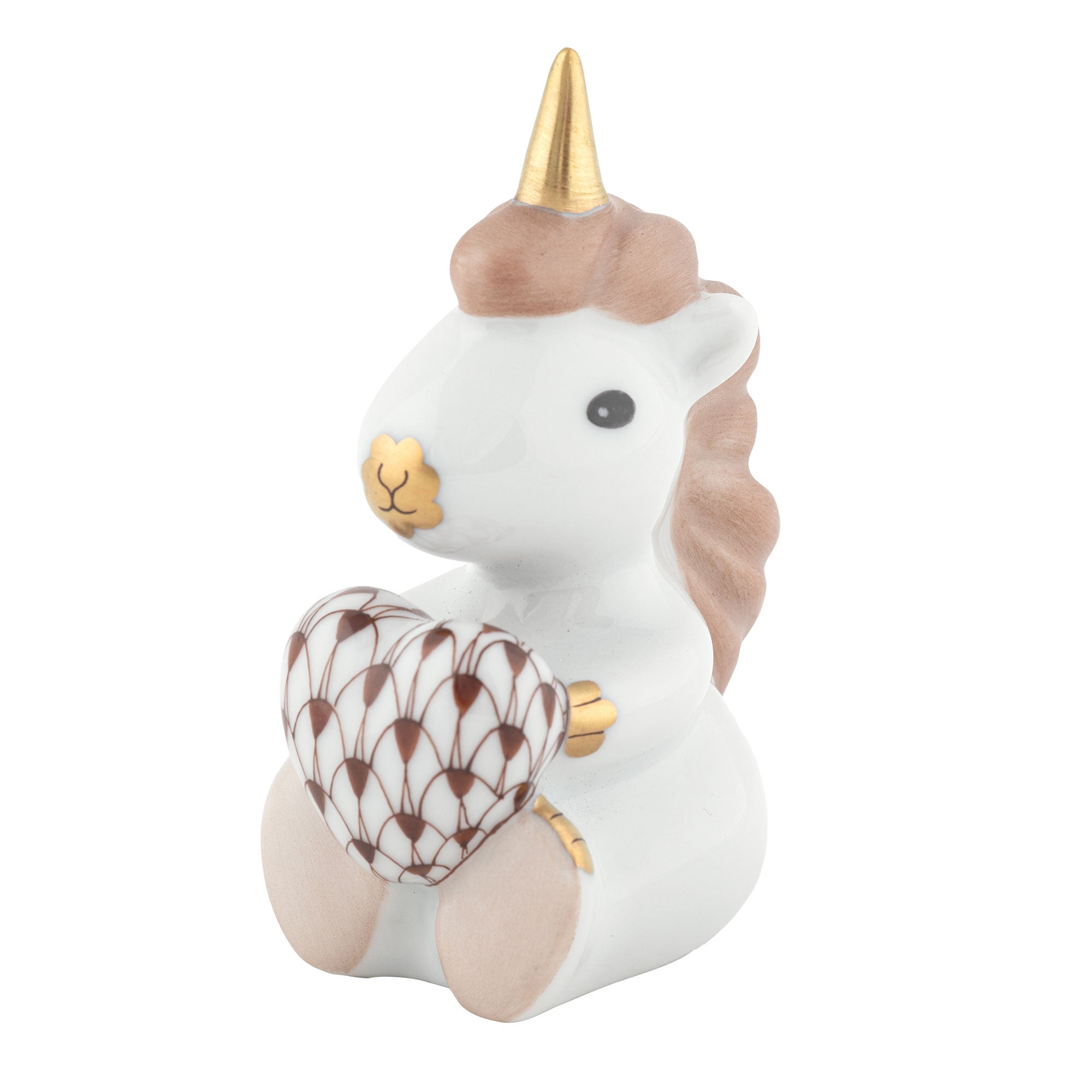 Chocolate fishnet Sitting Unicorn Figurine figurine, hand-painted Herend porcelain with 24k gold accents