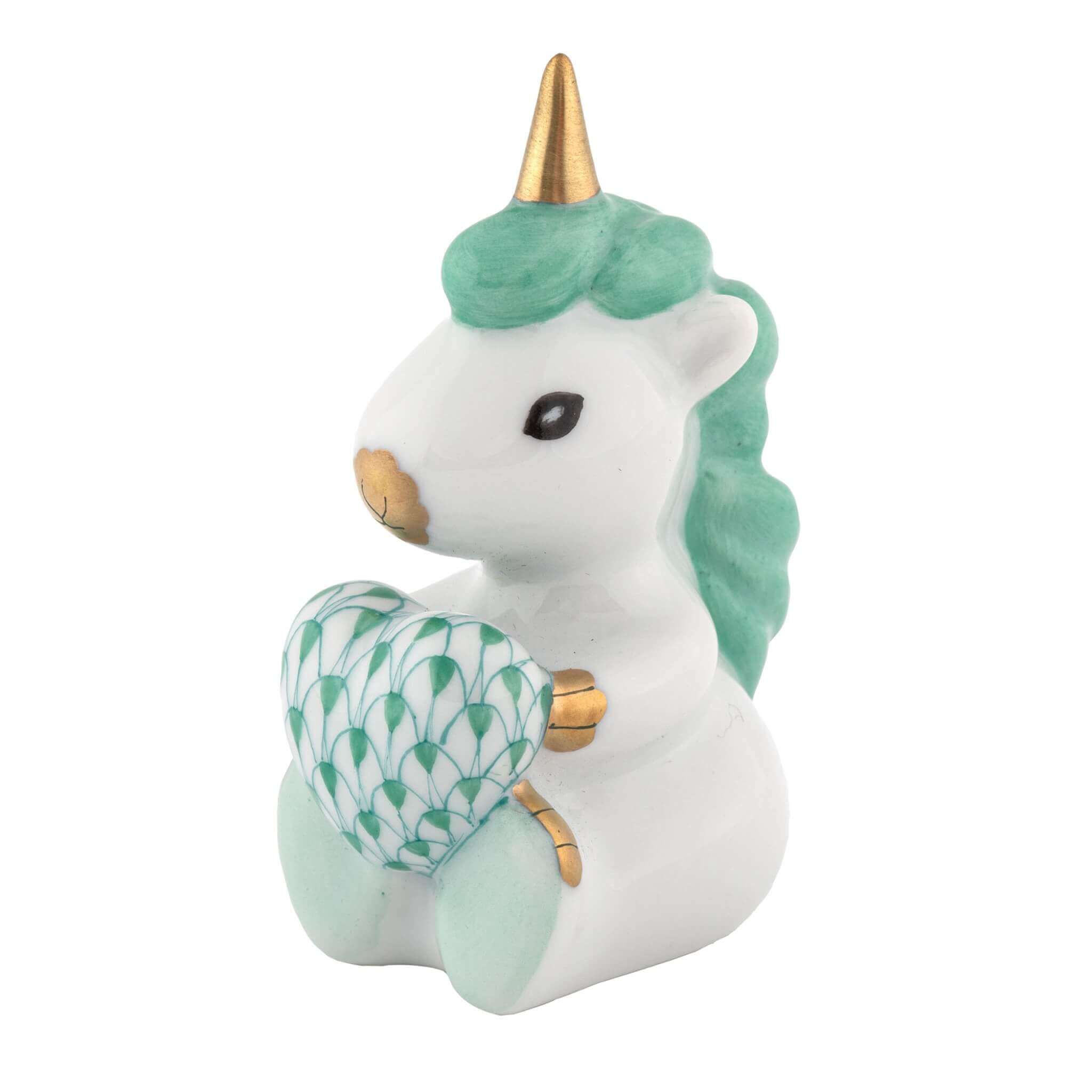 Herend Sitting Unicorn in Green - Hand-painted Hungarian porcelain by Herend. Paris Tableware.
