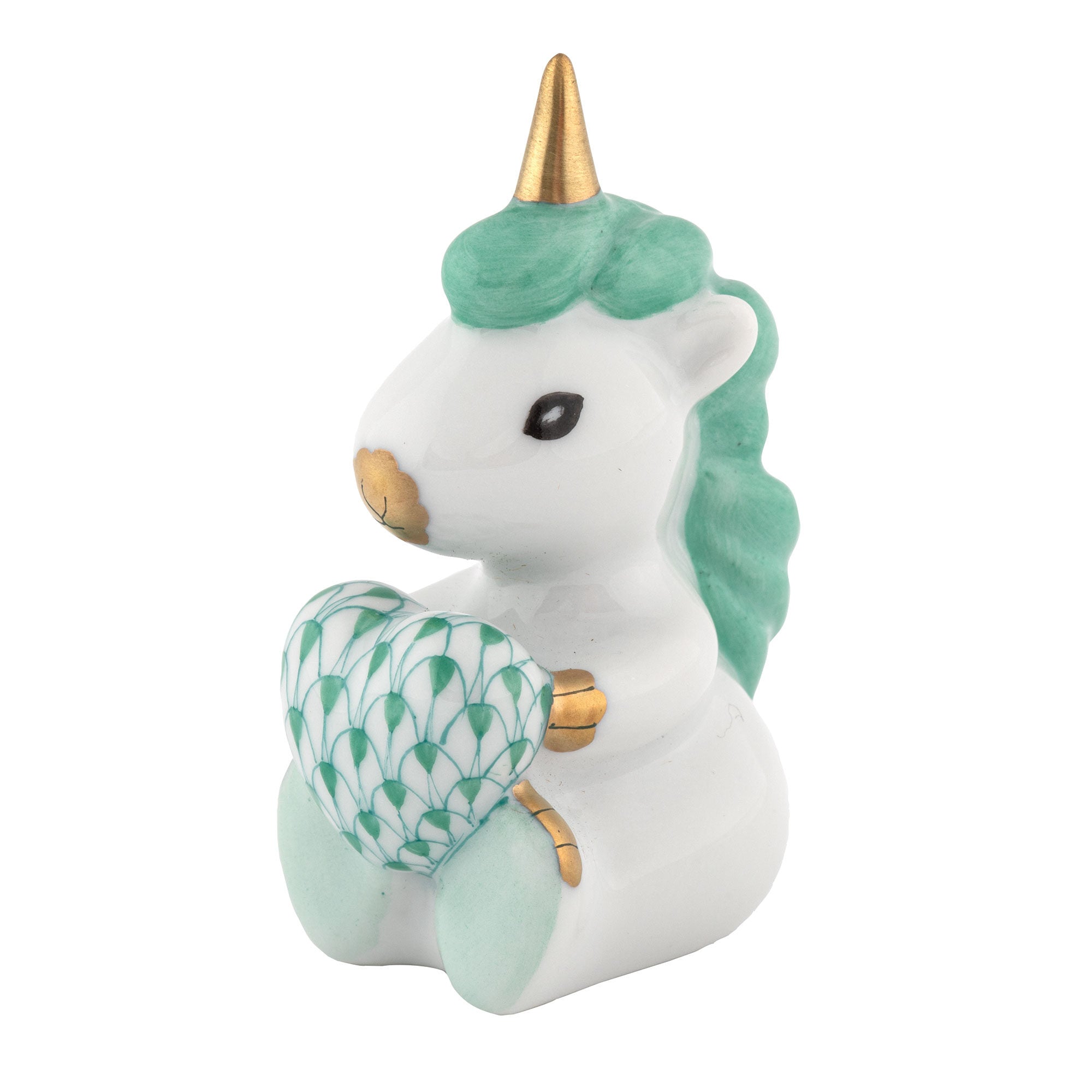 Sitting Unicorn Figurine in hand-painted Green porcelain by Herend of Hungary