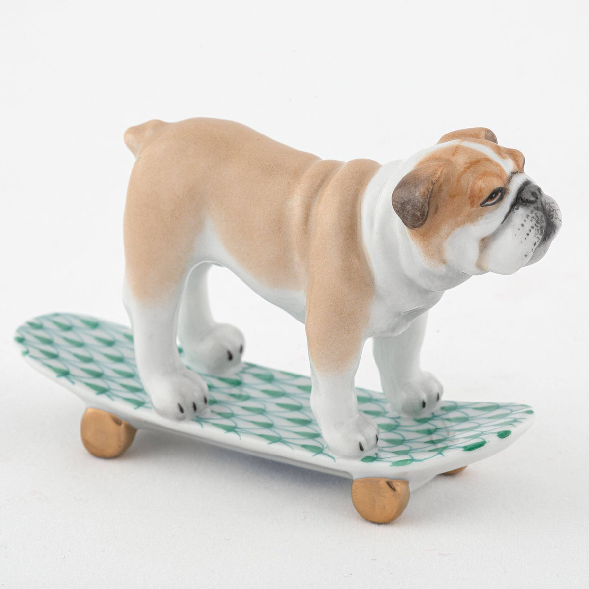 Herend Skateboarding Bulldog Figurine – Green, alternate view