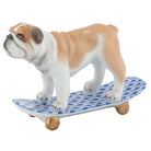 Herend Skateboarding Bulldog Figurine porcelain figurine painted in the Sapphire fishnet pattern
