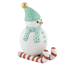 Green fishnet Skiing Snowman Figurine figurine, hand-painted Herend porcelain with 24k gold accents