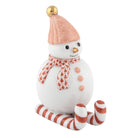 Hand-painted Herend Skiing Snowman Figurine in Rust fishnet porcelain on a white background