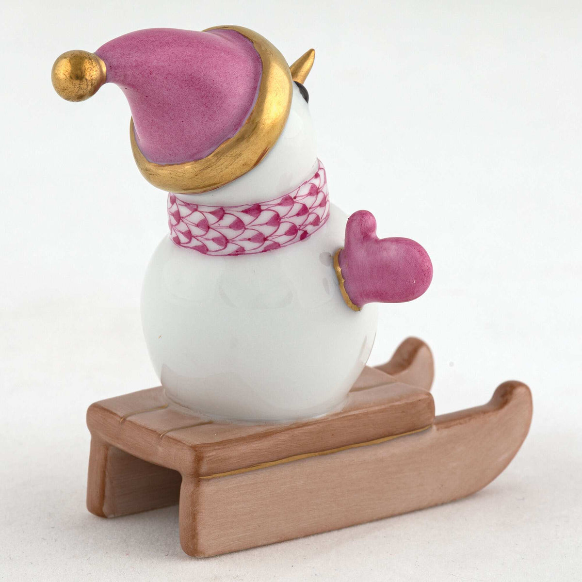 Herend Sledding Snowman Figurine – Raspberry, alternate view