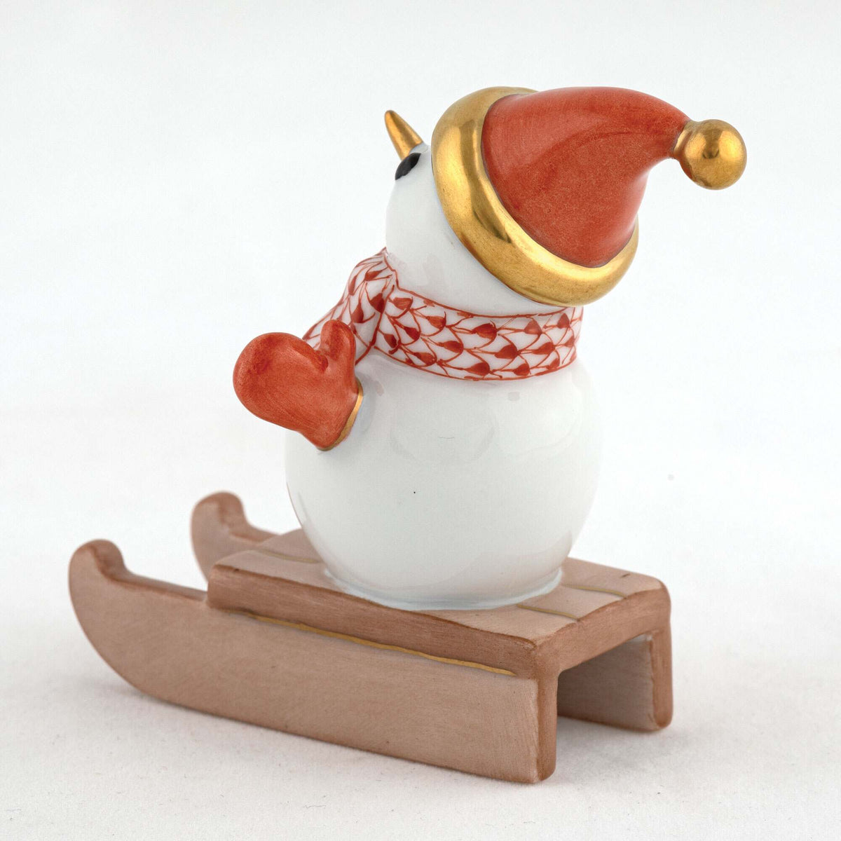 Herend Sledding Snowman Figurine – Rust, alternate view