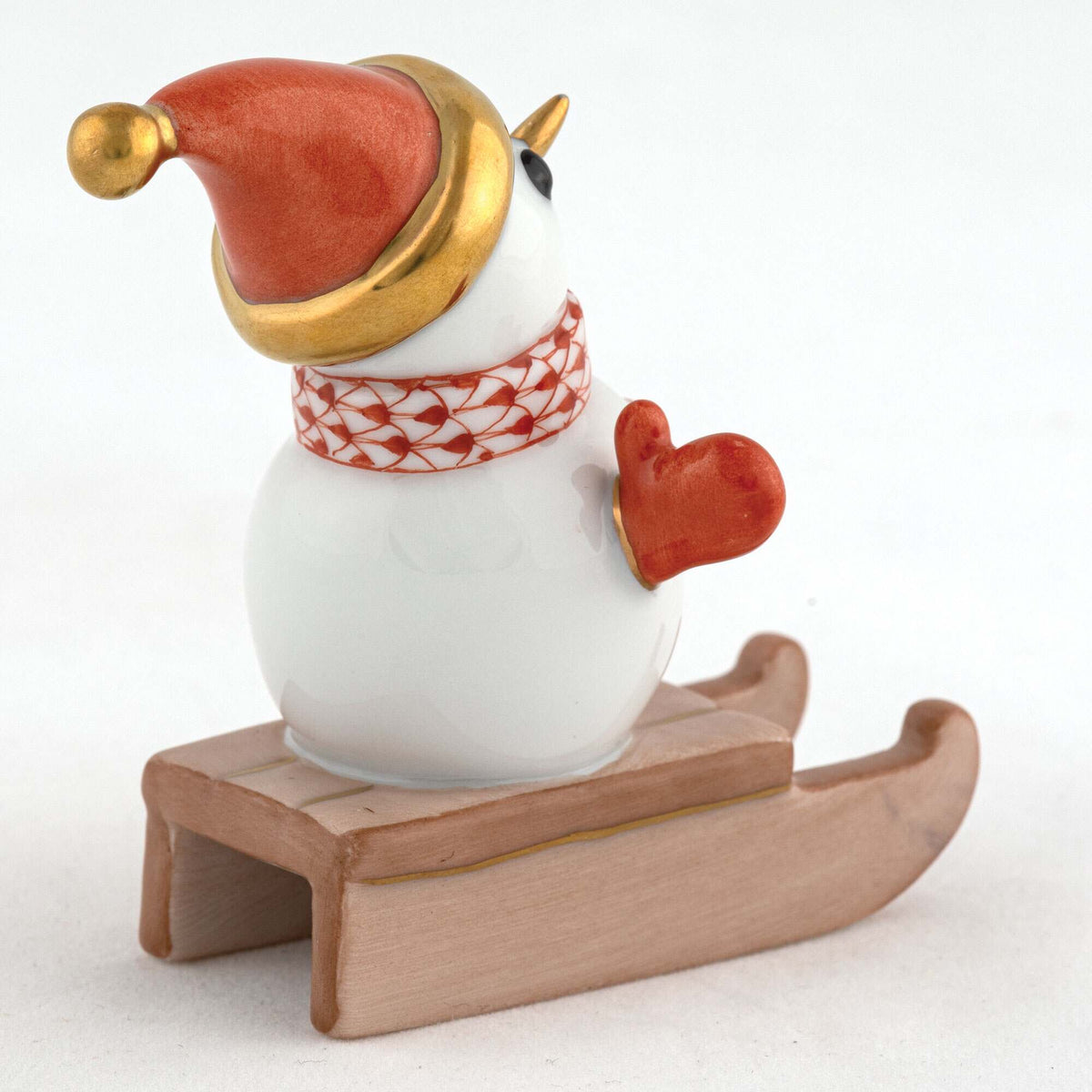 Herend Sledding Snowman Figurine – Rust, alternate view