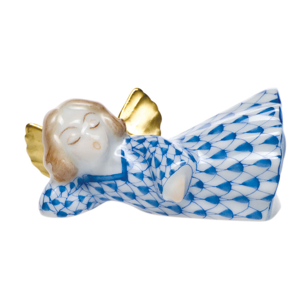 Sleeping Angel Figurine in hand-painted Blue porcelain by Herend of Hungary