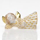 Hand-painted Herend Sleeping Angel Figurine in Butterscotch fishnet porcelain on a white background