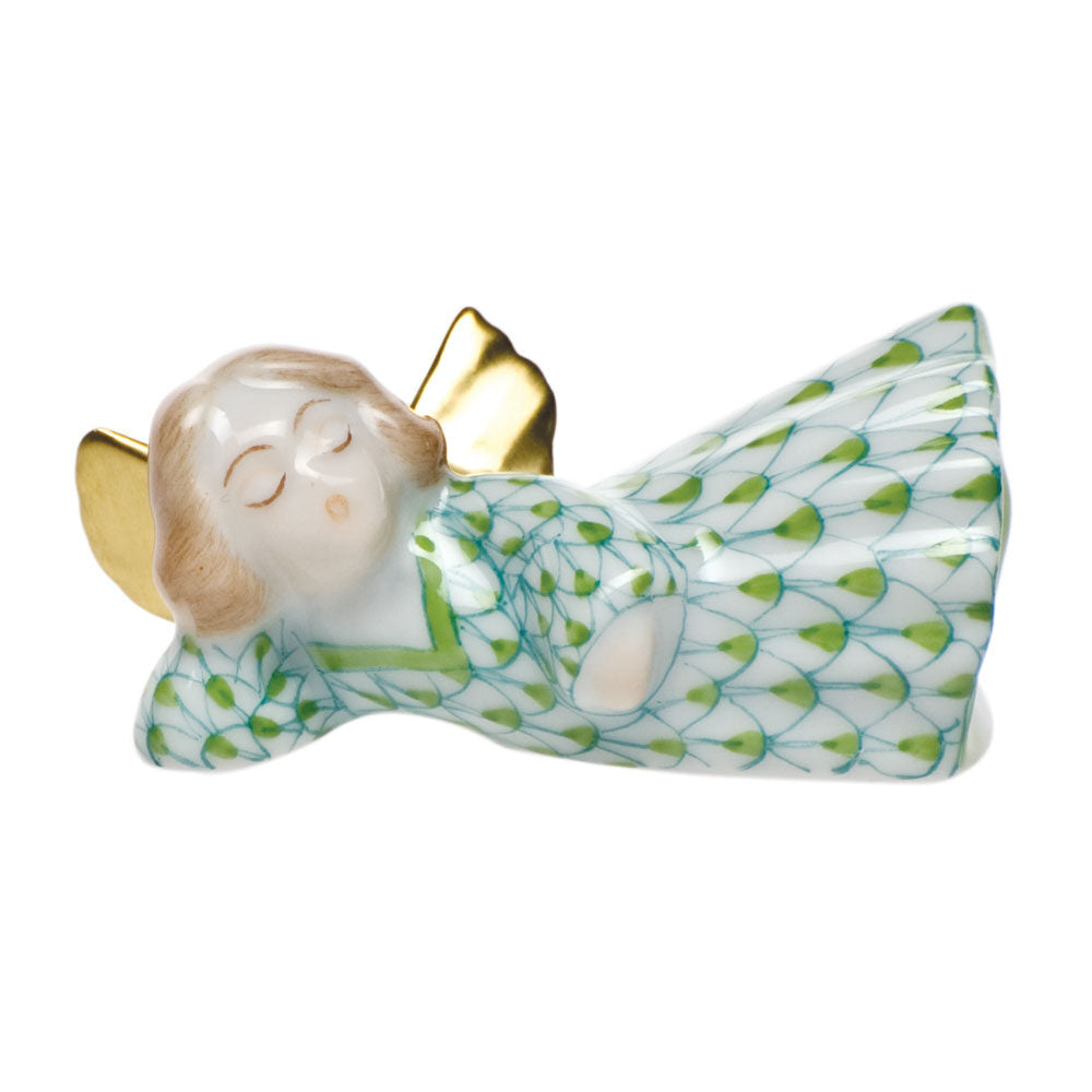 Sleeping Angel Figurine in hand-painted Key Lime porcelain by Herend of Hungary