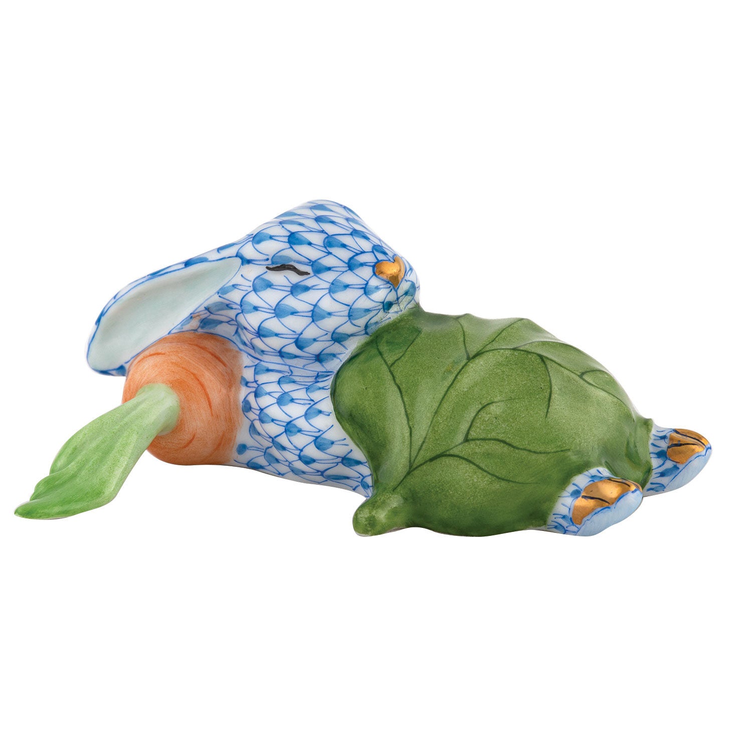 Slumber Bunny Figurine in hand-painted Blue porcelain by Herend of Hungary