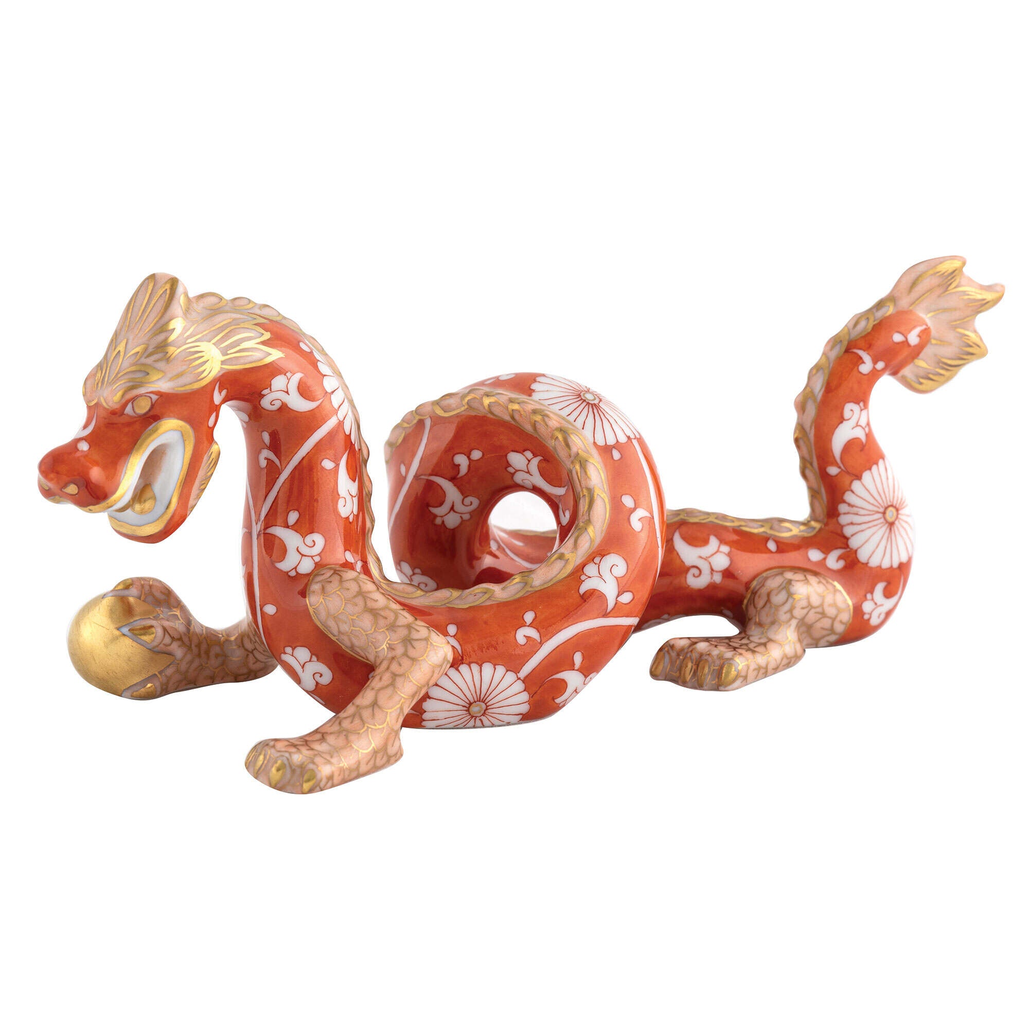 Herend Small Dragon Figurine porcelain figurine painted in the Chrysanthemum fishnet pattern