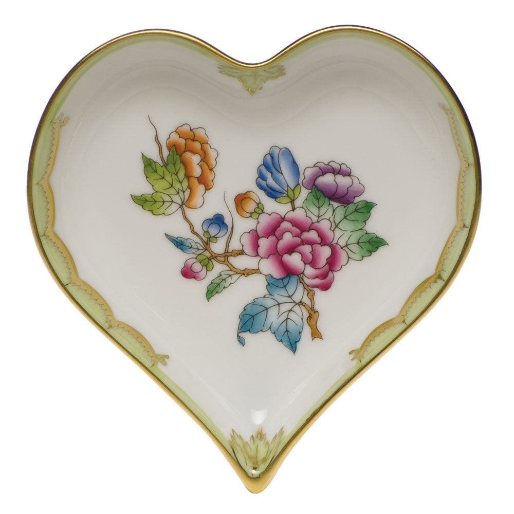 Hand-painted Herend Small Heart Tray Decorative Plate in fine porcelain, 4in L X 4in W, on a white background
