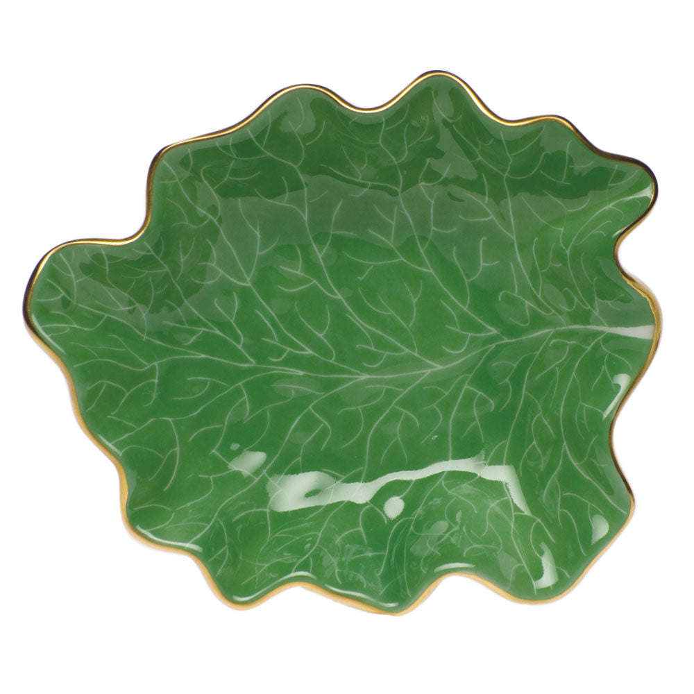 Hand-painted Herend Small Leaf Dish Decorative Plate in fine porcelain, 3.75in L, on a white background