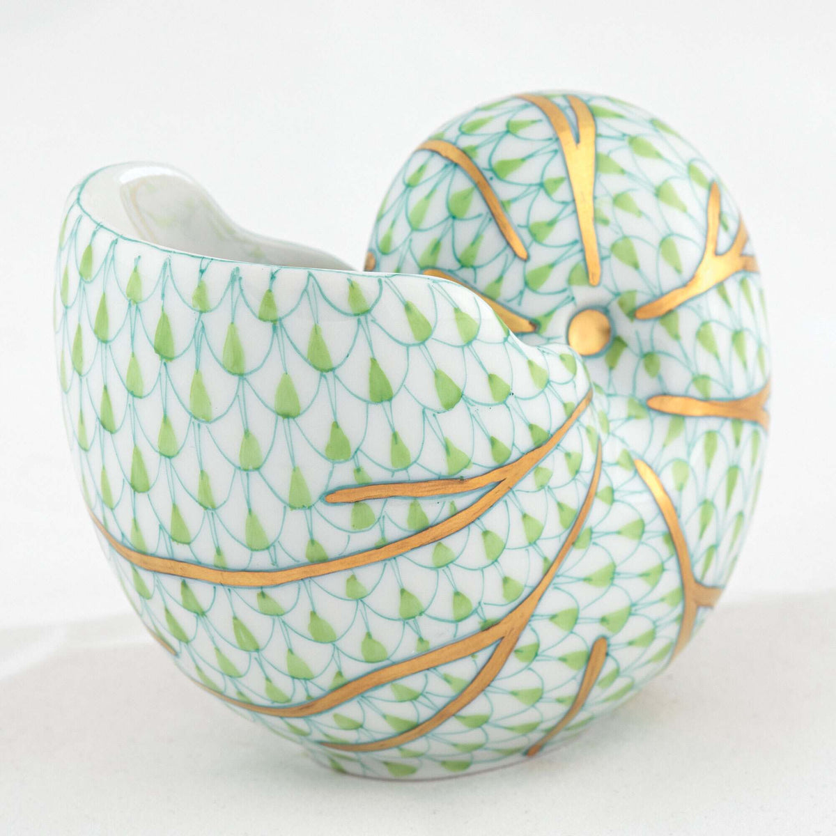 Herend Small Nautilus Figurine – Key Lime, alternate view