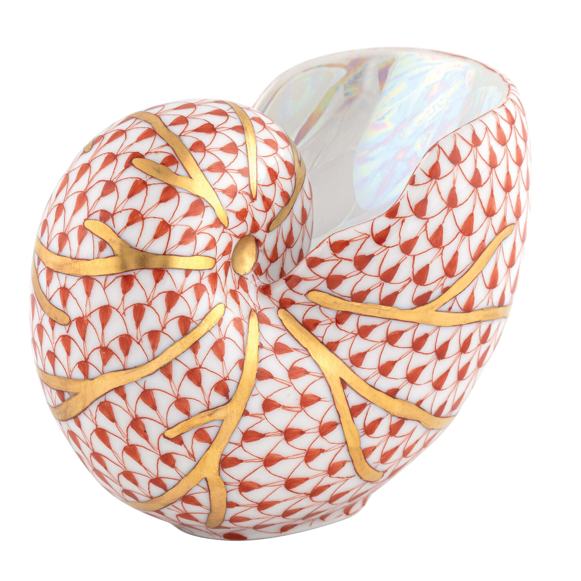 Herend Small Nautilus Figurine porcelain figurine painted in the Rust fishnet pattern