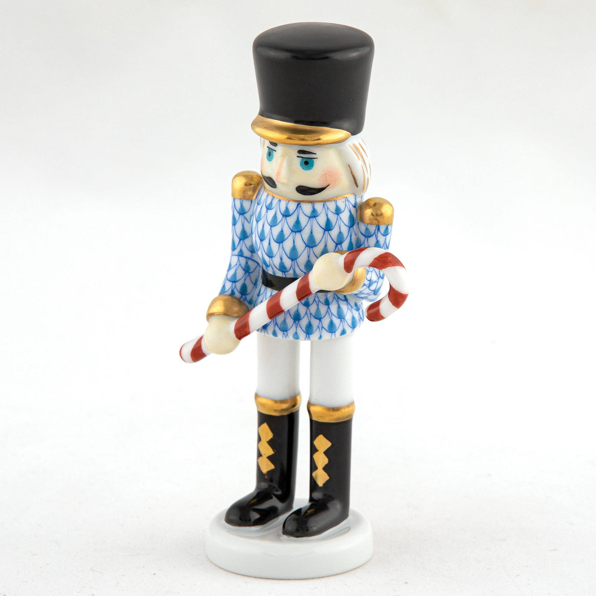 Herend Small Nutcracker W/Candy Cane Figurine – Blue, alternate view