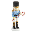 Blue fishnet Small Nutcracker W/Candy Cane Figurine figurine, hand-painted Herend porcelain with 24k gold accents