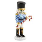 Hand-painted Herend Small Nutcracker W/Candy Cane Figurine in Sapphire fishnet porcelain on a white background