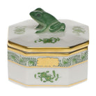 Hand-painted Herend Small Octagonal Box - Frog in fine porcelain, 2.5in L X 2.5in W, on a white background