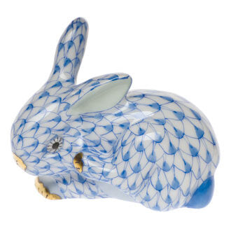 Hand-painted Herend Small Scratching Bunny Figurine in fine porcelain, 1.5in H, on a white background