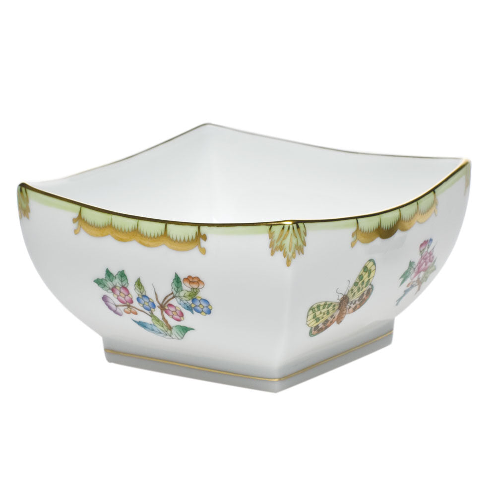 Hand-painted Herend Small Square Bowl in fine porcelain, 5.5in L X 2.75in H, on a white background