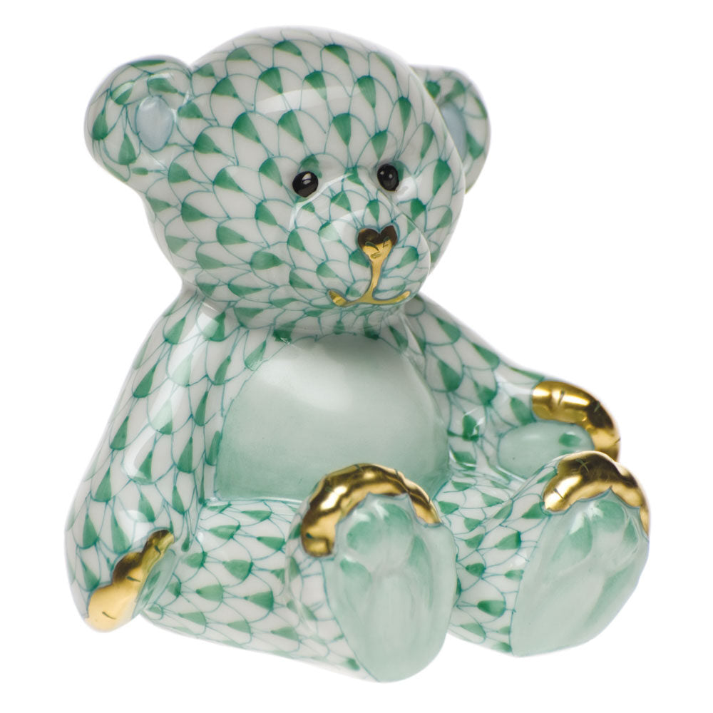 Small Teddy Bear Figurine in hand-painted Green porcelain by Herend of Hungary