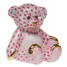 Herend Small Teddy Bear Figurine porcelain figurine painted in the Raspberry fishnet pattern
