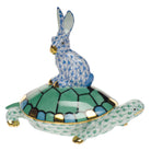 Hand-painted Herend Small Tortoise and Hare Figurine in fine porcelain, 4in L X 3.25in H, on a white background