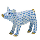 Blue fishnet Smiling Pig Figurine figurine, hand-painted Herend porcelain with 24k gold accents