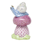 Hand-painted Herend Snail on Mushroom Figurine in fine porcelain, 2in L X 3.25in H, on a white background