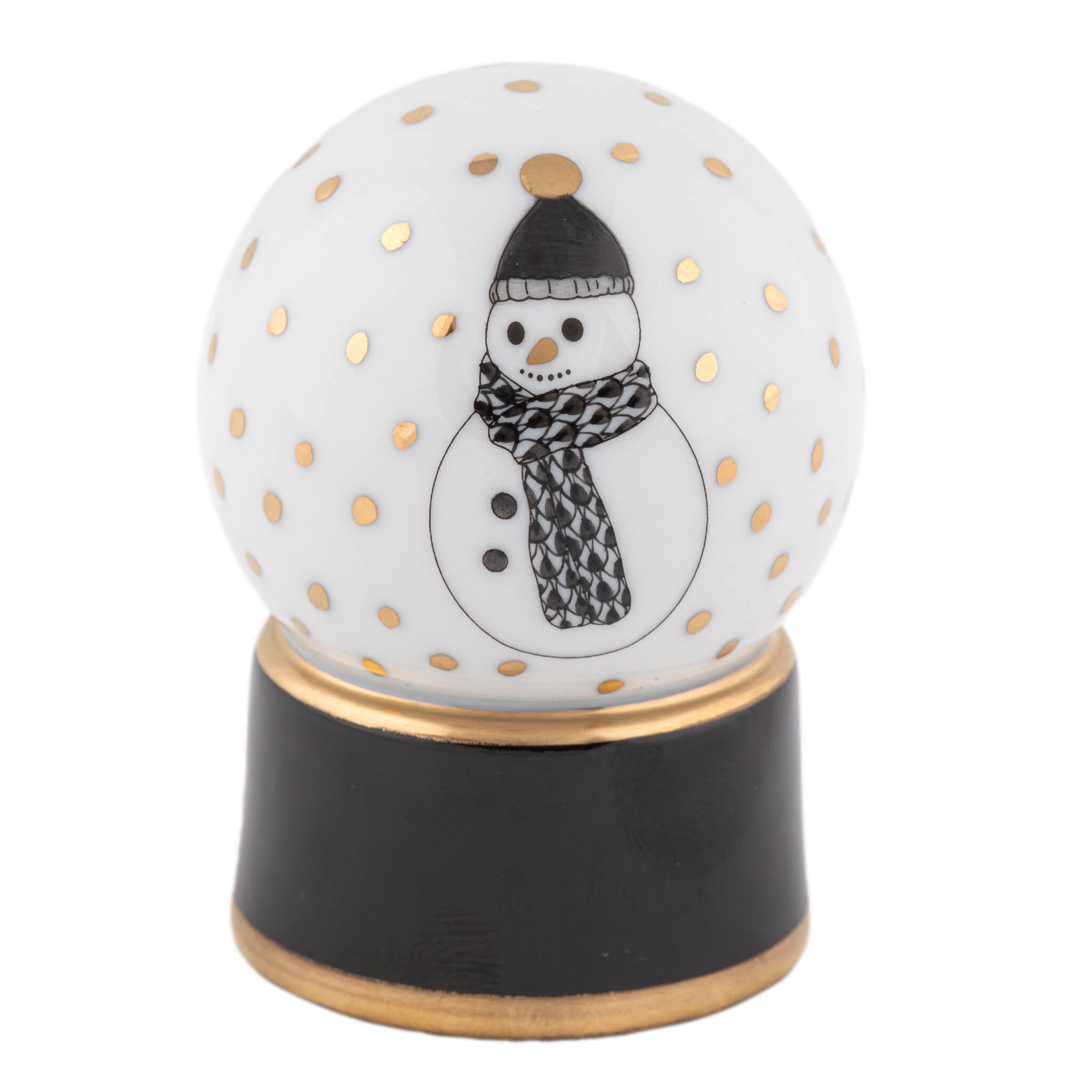 Black fishnet Snow Globe Figurine figurine, hand-painted Herend porcelain with 24k gold accents