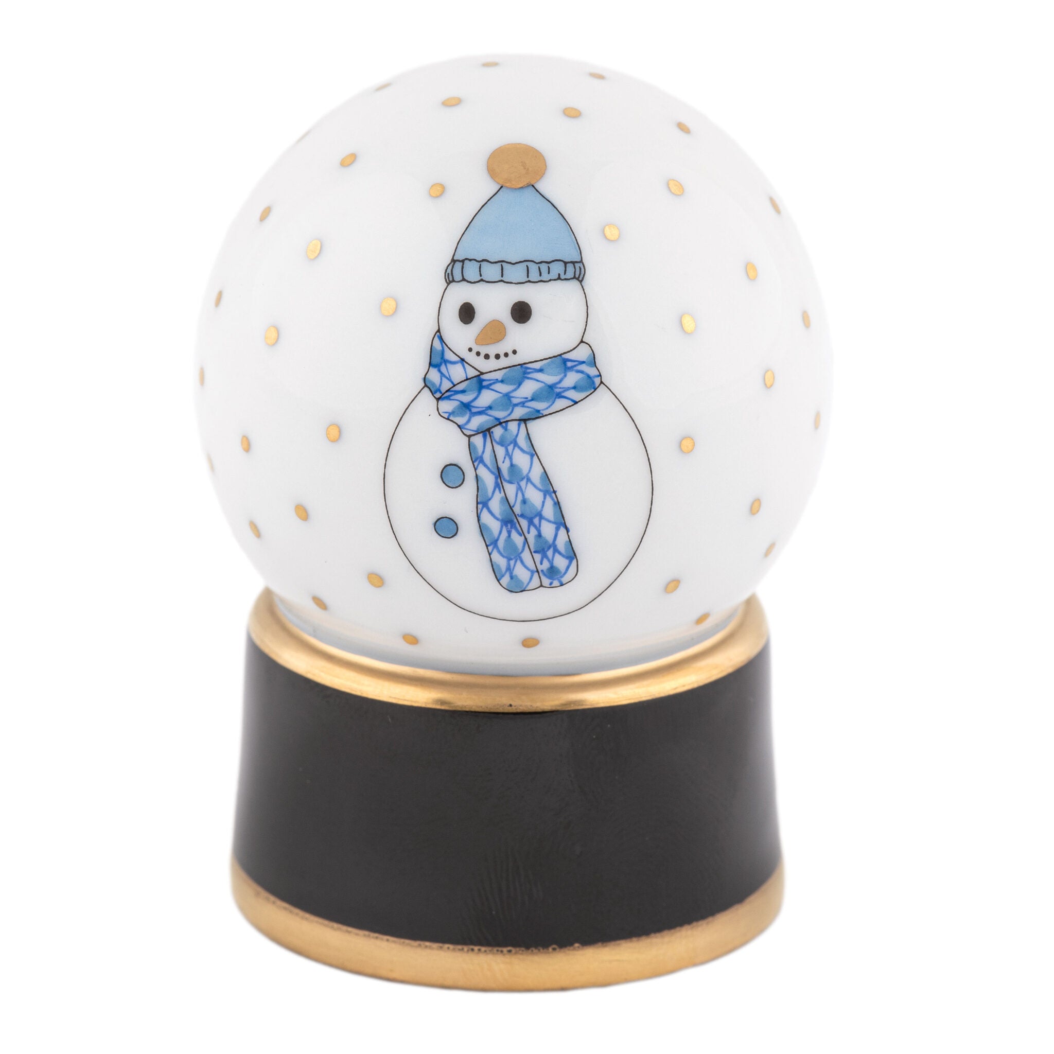 Hand-painted Herend Snow Globe Figurine in Blue fishnet porcelain on a white background