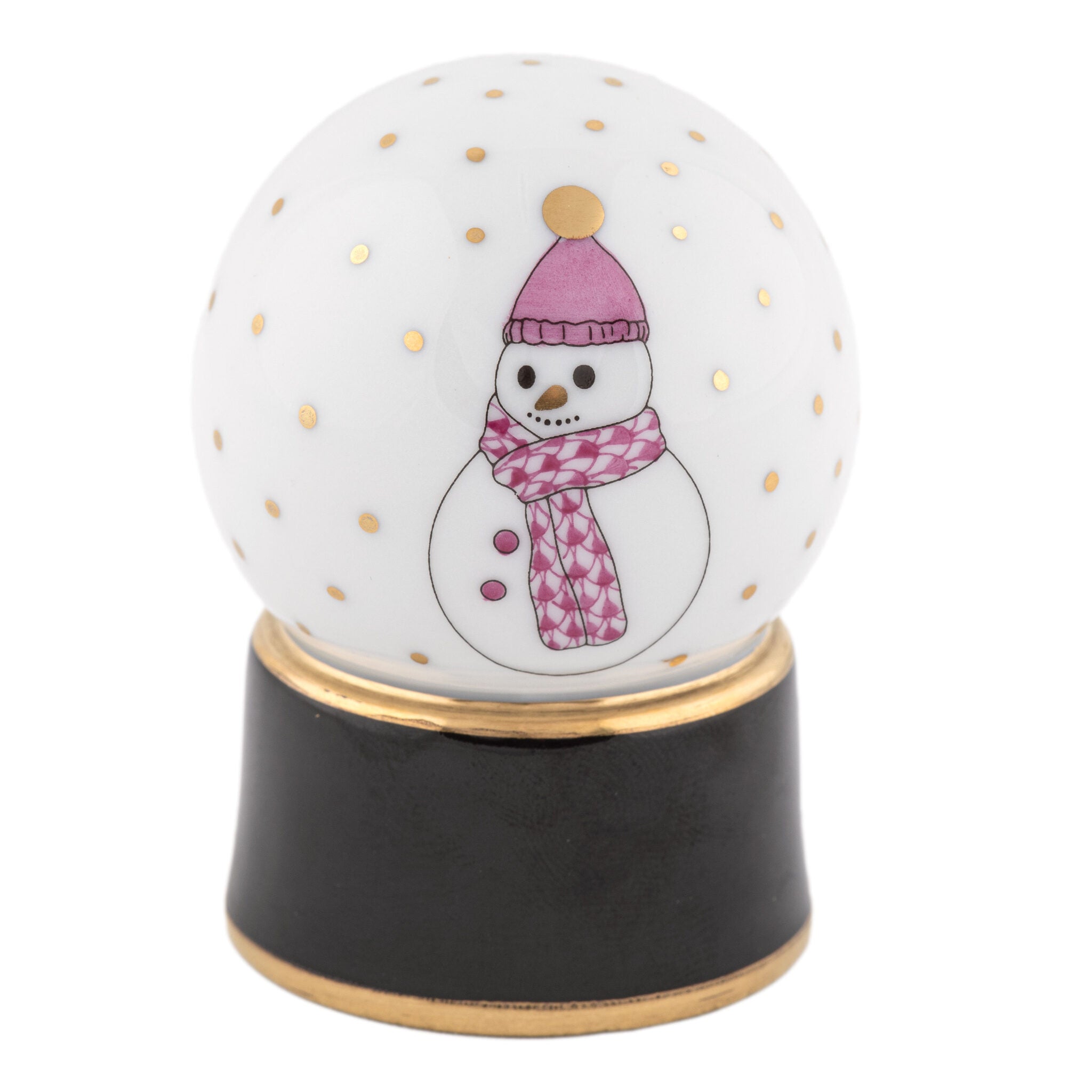 Herend Snow Globe Figurine porcelain figurine painted in the Raspberry fishnet pattern